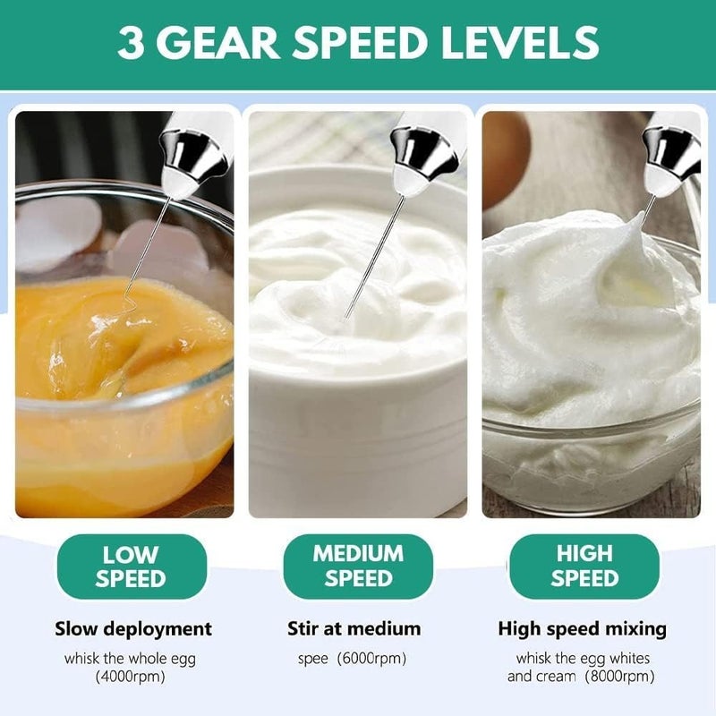 AVELORNOV Rechargeable USB Electric Milk Frother 3-Speed Handheld Blender with Whisk Attachments 1800mAh - Image 2