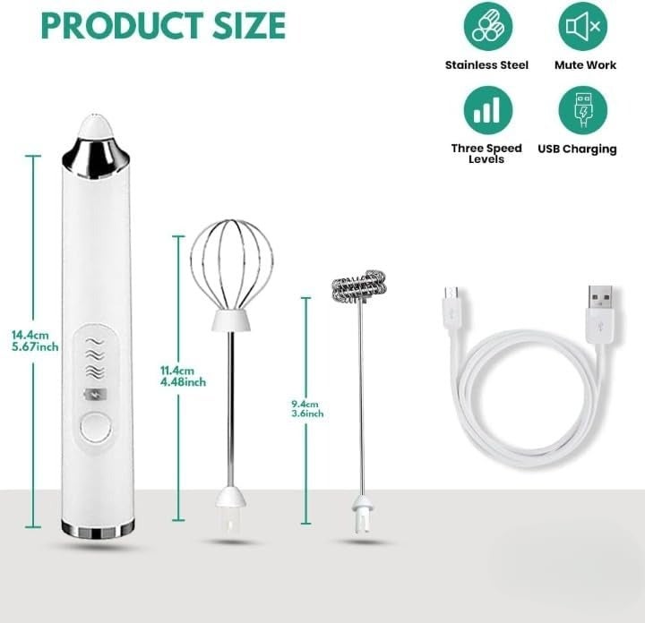 AVELORNOV Rechargeable USB Electric Milk Frother 3-Speed Handheld Blender with Whisk Attachments 1800mAh - Image 3