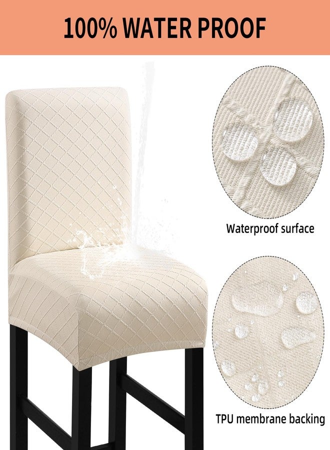 Fuloon Waterproof Bar Stool Covers 4 PCS, Stretch Pub Stool Chair Slipcover Counter Stool Cover Bar Stool Slipcovers with Backs Removable Washable for Kitchen, Dining Room (Beige, 4PCS) - Image 3
