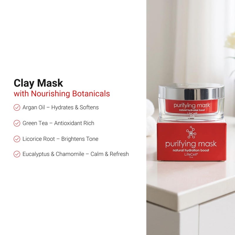 LifeCell Purifying Clay Mask â€“ Deep Cleansing Facial Mask with Argan Oil, Green Tea, and Licorice Root â€“ Exfoliates, Tightens Pores & Revitalizes Skin â€“ 75ml - Image 4