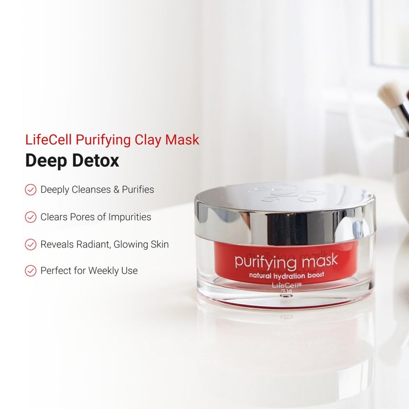 LifeCell Purifying Clay Mask â€“ Deep Cleansing Facial Mask with Argan Oil, Green Tea, and Licorice Root â€“ Exfoliates, Tightens Pores & Revitalizes Skin â€“ 75ml - Image 2