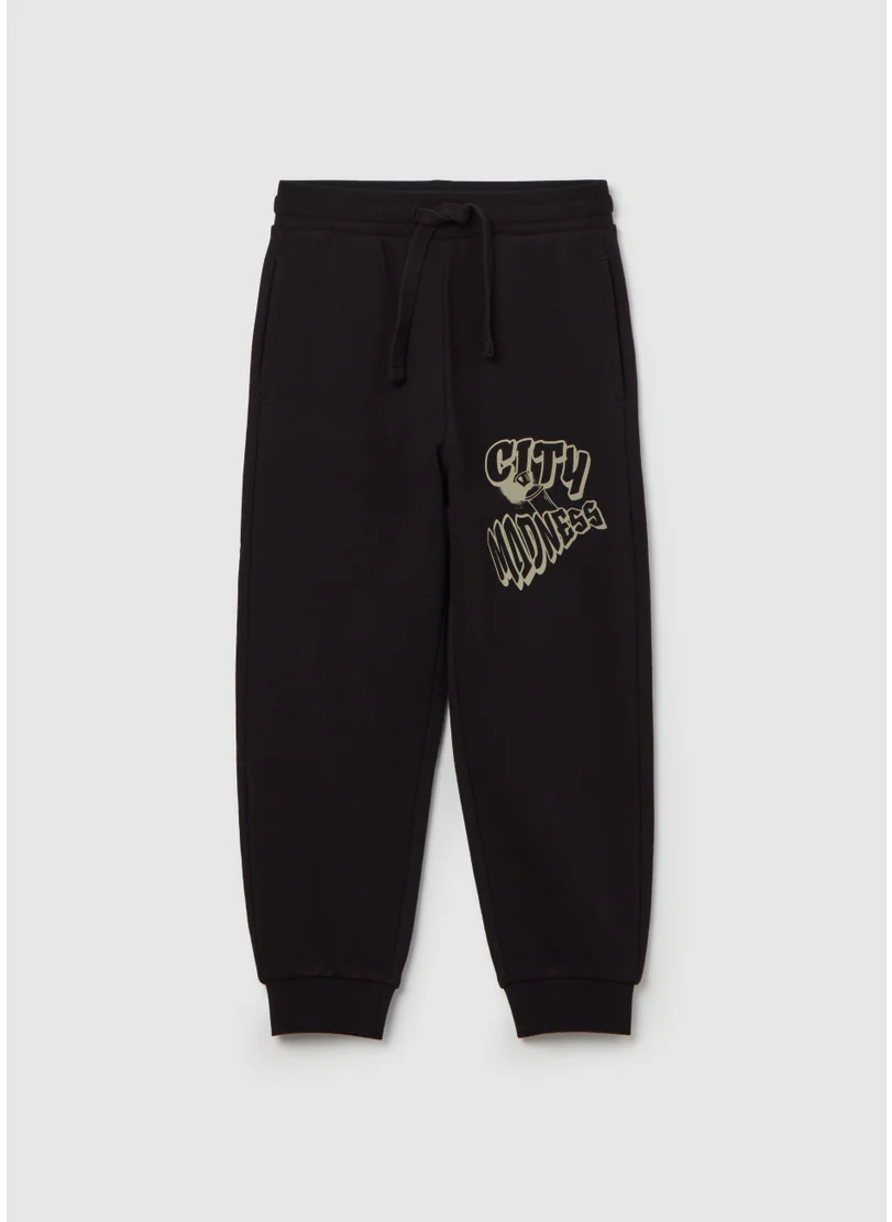 Ovs Fleece joggers with drawstring and print