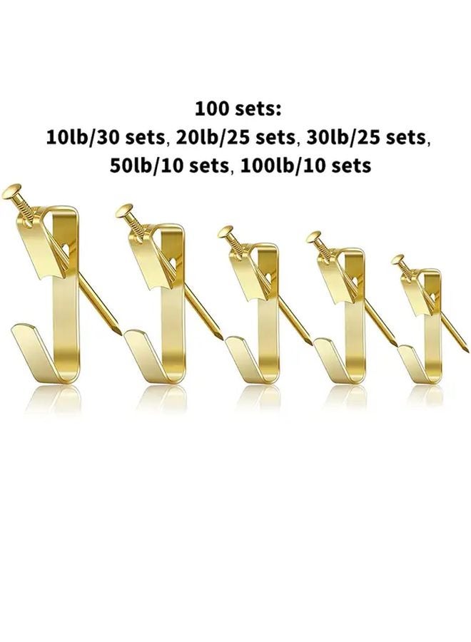 ١٠٠ قطعة خطاف حائط معدني ذهبي متين للحمل من ١٠ إلى ١٠٠ رطل للجدار - Image 1
