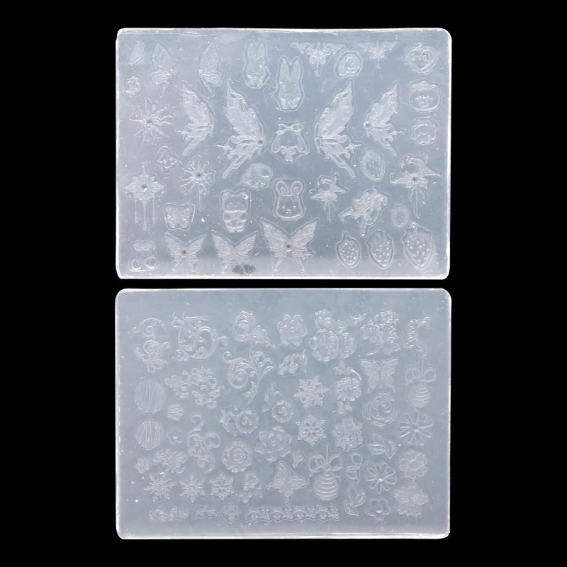 yueton 2Pack Flower Butterfly Nail Art Silicone Molds Cute Cartoon Nail Sticker Molds Decor Tool
