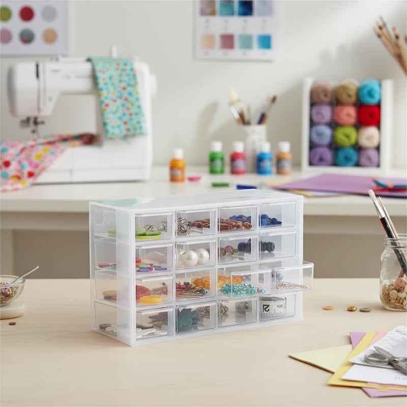 Everything Mary Clear Drawer Organizer â€“ 16 Drawer Craft Storage Cabinet for Beads, Jewelry, and Small Parts â€“ Plastic Storage Drawers for Desk, Sewing Room, or Workshop - Image 2