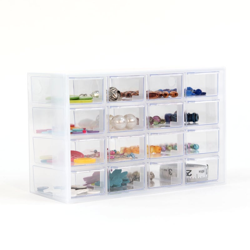 Everything Mary Clear Drawer Organizer â€“ 16 Drawer Craft Storage Cabinet for Beads, Jewelry, and Small Parts â€“ Plastic Storage Drawers for Desk, Sewing Room, or Workshop - Image 1