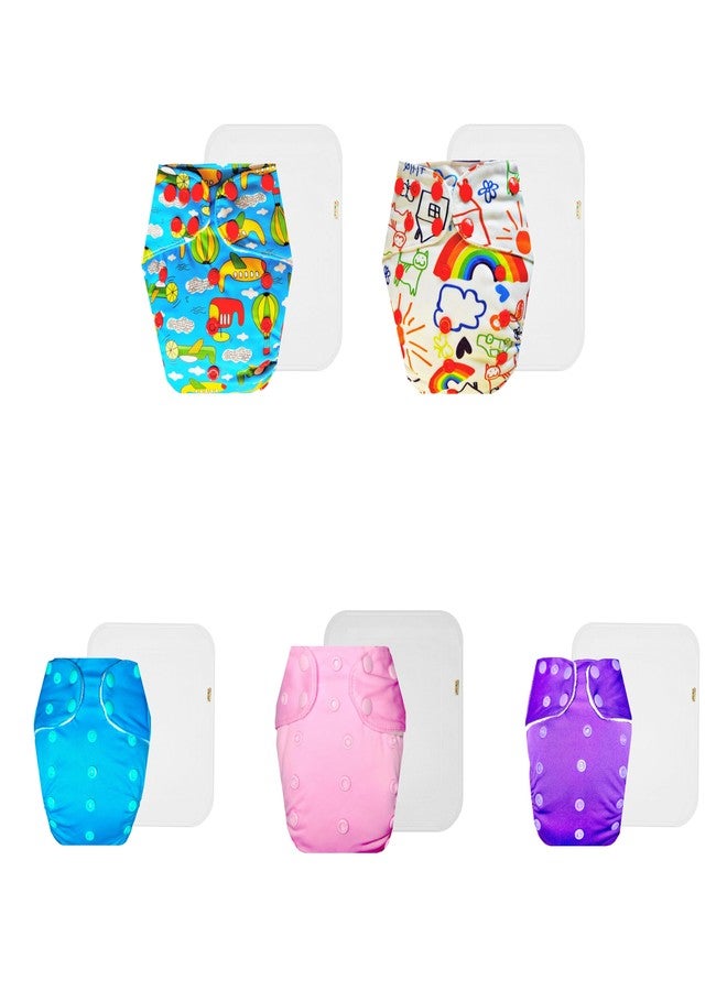 حفاضات دمبلدو القماشية الممتازة مع حشوة قطنية (عبوة من 5) | شعور بالجفاف والراحة | قابلة لإعادة الاستخدام والغسل | أزرار كبس قابلة للتعديل | تغيير حفاضات بدون قلق | من 3 أشهر إلى 3 سنوات | للجنسين - Image 1