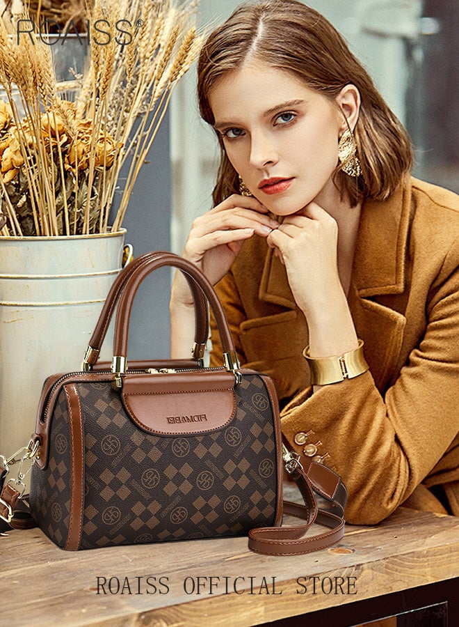 roaiss Elegant Exquisite Handbags for Women Classic Pillow Shape Ladies Shoulder Crossbody Bags Brown with Silk Scarf and Gift Bag Suitable for Birthday Gift Anniversary or Ramadan - Image 1