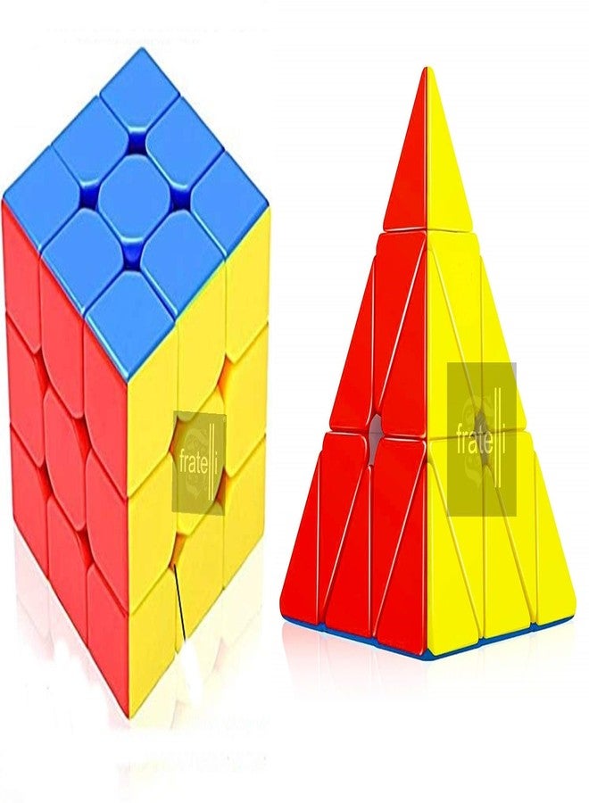 FRATELLI Speed Cube - High Speed Sticker Less Magic Puzzle Cube Game Toy Stress Buster Brainstorming Puzzle Cube Made in India - BIS Certified (3x3 Speed Cube+Pyramid Cube Combo) - Image 1