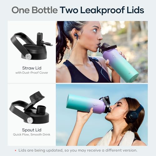 BUZIO 40oz Insulated Water Bottle, Stainless Steel Double Wall Water Flask (Cold for 48 Hrs) Leak Proof Sports Bottles Jug with Straw Lid Flex Cap Metal Canteen for Gym Travel Camping,Purple Green - Image 3