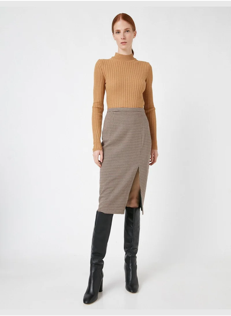 كوتون Houndstooth Patterned Slit Skirt