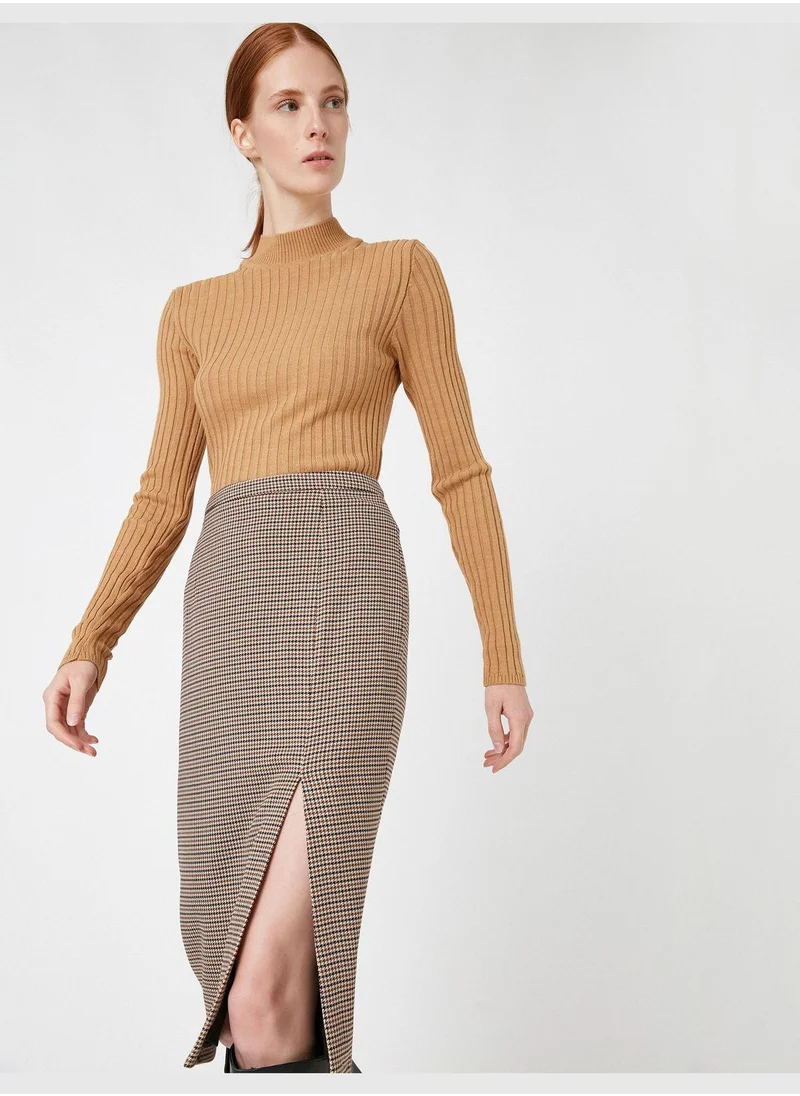 كوتون Houndstooth Patterned Slit Skirt