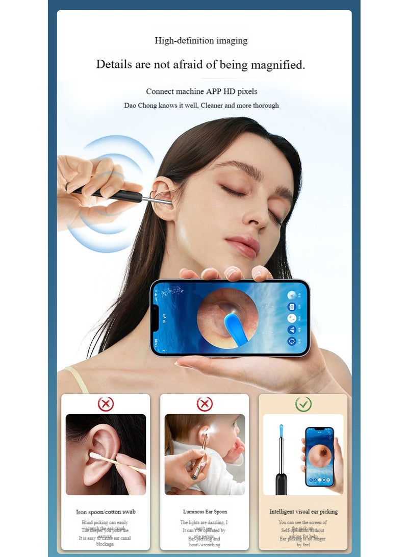 HaHaHai Ear Wax Removal, Wireless Ear Cleaner Ear Cleaning Kit with 7 Pcs Ear Pick Set, Wax Elimination Spoon Kit with 6 Soft Silicone Ear Scoops, Ear Wax Removal Tool for Smartphones - Image 5