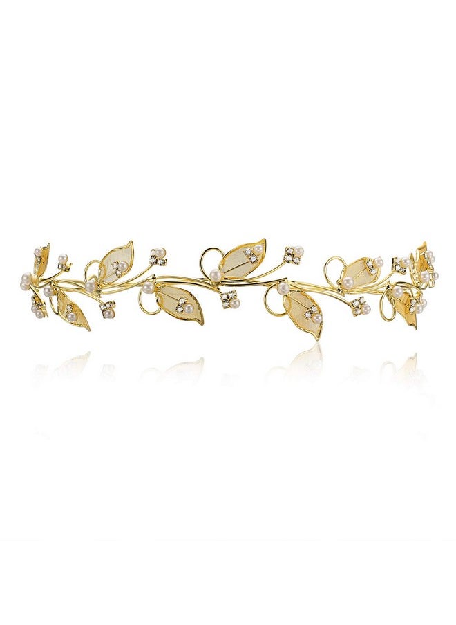 SAMKY Bride'S Crystal Crown Gold Pearl Wedding Tiara Elegant Bridal Headpieces For Woman  - Image 1