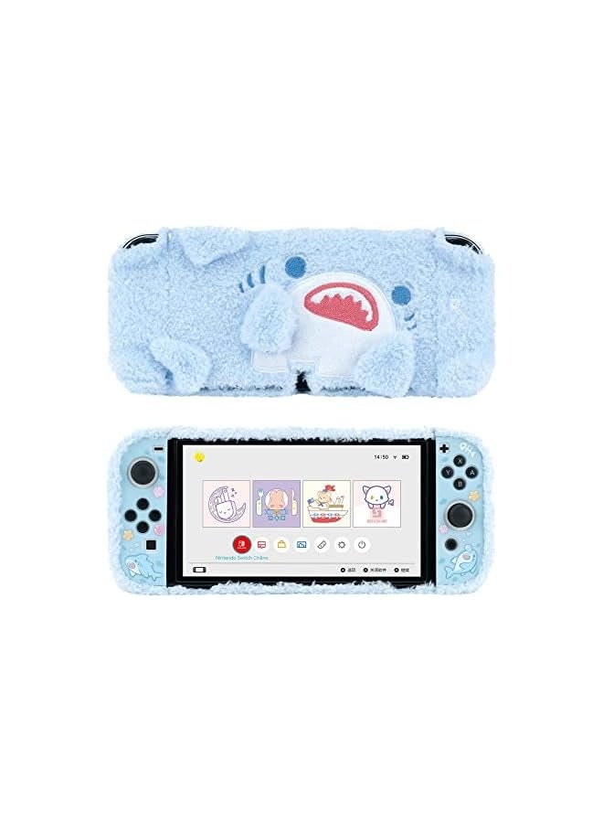PROMASS Cute Plush Protective Case Cover - Shock-Absorption and Anti-Scratch Skin Case Compatible with Switch OLED Model - Plush Shark - Image 1