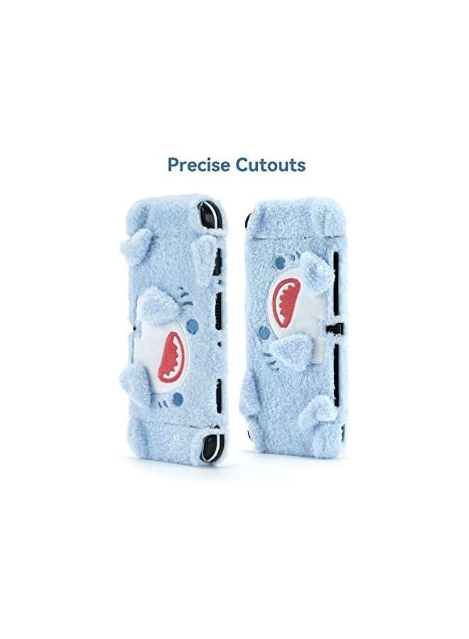 PROMASS Cute Plush Protective Case Cover - Shock-Absorption and Anti-Scratch Skin Case Compatible with Switch OLED Model - Plush Shark - Image 5