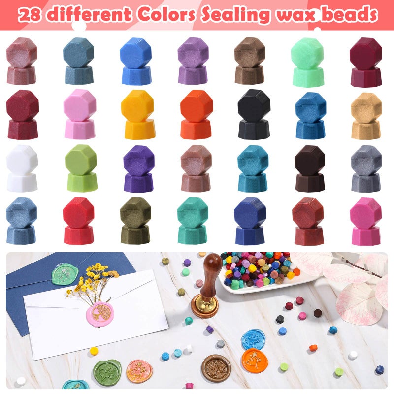 Caffox 728Pcs Sealing Wax Beads, Sealing Wax Pellets for Wax Seal Stamp, Letter Wax Seal Kit for Letter Stamp Sealing and DIY Craft (28 Colors) - Image 2