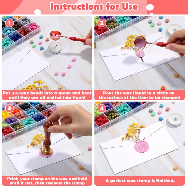 Caffox 728Pcs Sealing Wax Beads, Sealing Wax Pellets for Wax Seal Stamp, Letter Wax Seal Kit for Letter Stamp Sealing and DIY Craft (28 Colors) - Image 4