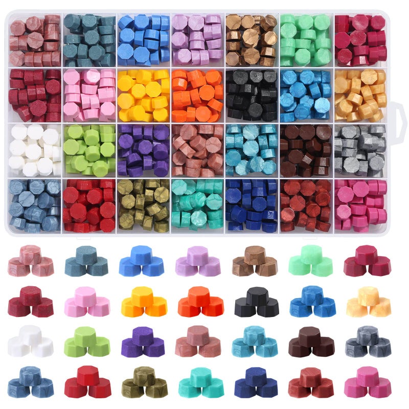 Caffox 728Pcs Sealing Wax Beads, Sealing Wax Pellets for Wax Seal Stamp, Letter Wax Seal Kit for Letter Stamp Sealing and DIY Craft (28 Colors) - Image 1