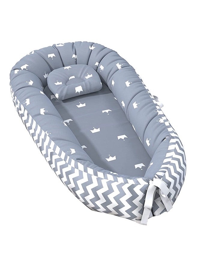 VTERLY Baby Nest, 90x50cm Baby Lounger, Soft Sleeping Cribs Cuddle Pads with Pillow, Cotton Swaddling Wrap, Adjustable Breathable & Portable Infant Snuggle  - Image 1