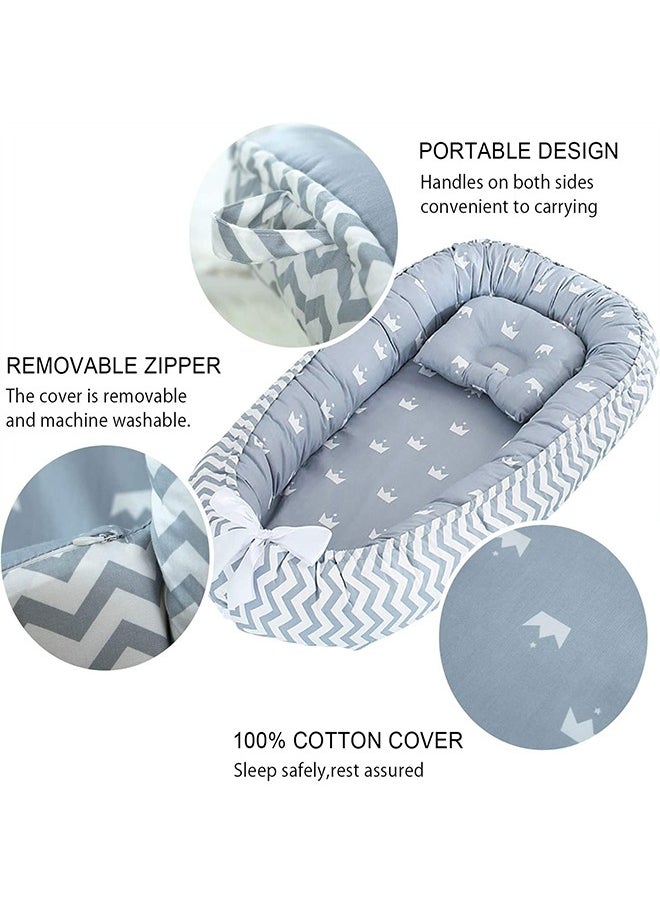 VTERLY Baby Nest, 90x50cm Baby Lounger, Soft Sleeping Cribs Cuddle Pads with Pillow, Cotton Swaddling Wrap, Adjustable Breathable & Portable Infant Snuggle  - Image 3