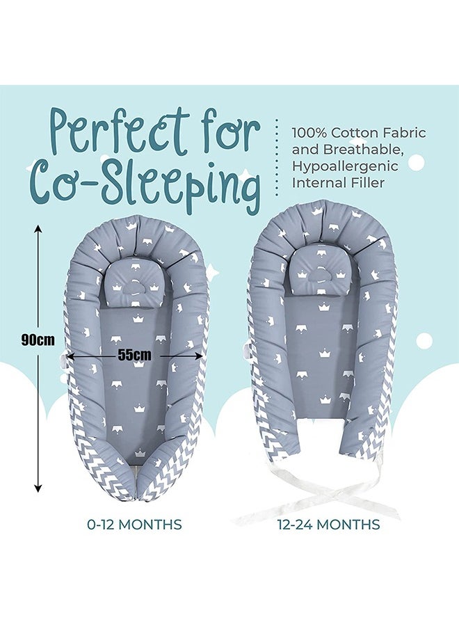 VTERLY Baby Nest, 90x50cm Baby Lounger, Soft Sleeping Cribs Cuddle Pads with Pillow, Cotton Swaddling Wrap, Adjustable Breathable & Portable Infant Snuggle  - Image 2