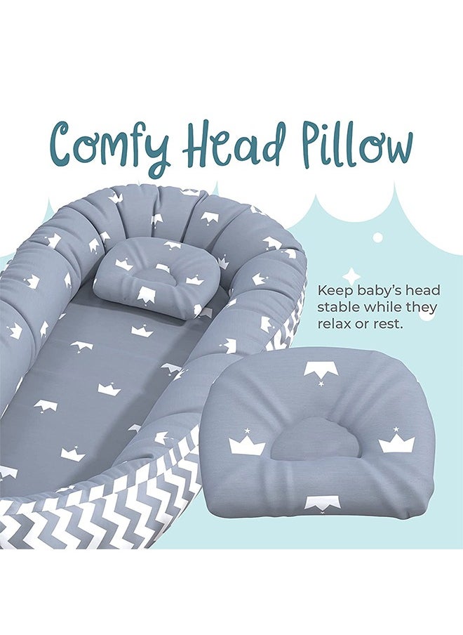 VTERLY Baby Nest, 90x50cm Baby Lounger, Soft Sleeping Cribs Cuddle Pads with Pillow, Cotton Swaddling Wrap, Adjustable Breathable & Portable Infant Snuggle  - Image 4