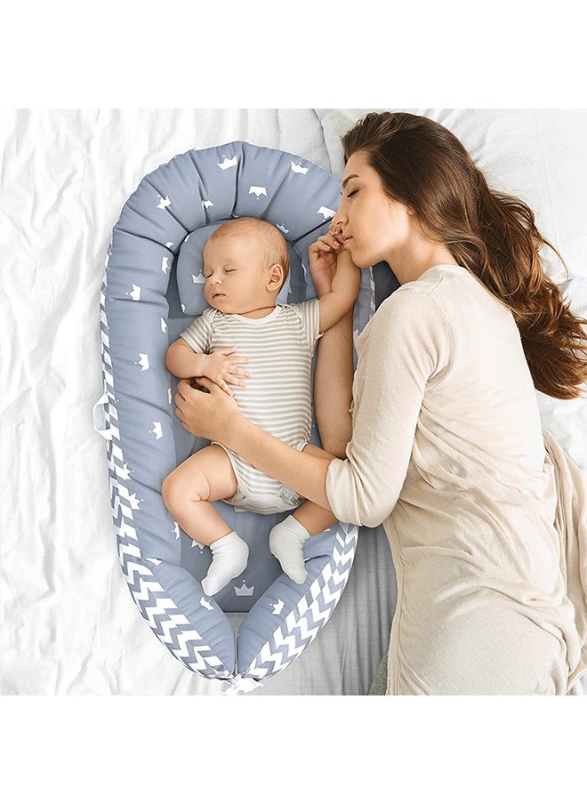 VTERLY Baby Nest, 90x50cm Baby Lounger, Soft Sleeping Cribs Cuddle Pads with Pillow, Cotton Swaddling Wrap, Adjustable Breathable & Portable Infant Snuggle  - Image 5