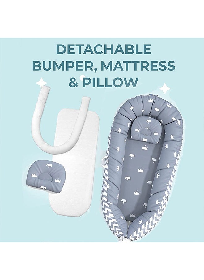 VTERLY - Baby Nest, 90x50cm Baby Lounger, Soft Sleeping Cribs Cuddle Pads with Pillow, Cotton Swaddling Wrap, Adjustable Breathable & Portable Infant Snuggle - Image 1