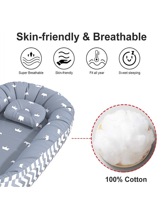 VTERLY - Baby Nest, 90x50cm Baby Lounger, Soft Sleeping Cribs Cuddle Pads with Pillow, Cotton Swaddling Wrap, Adjustable Breathable & Portable Infant Snuggle - Image 1