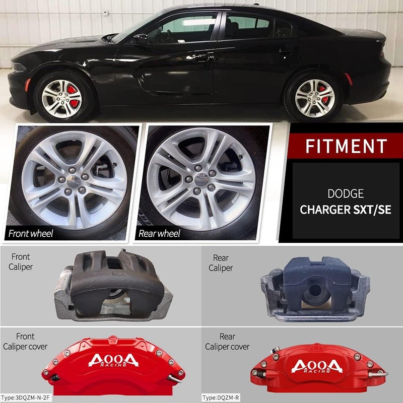 AOOA Red Brake Caliper Covers Set for Dodge Charger/Challenger SXT/SE (Set of 4) - Image 2