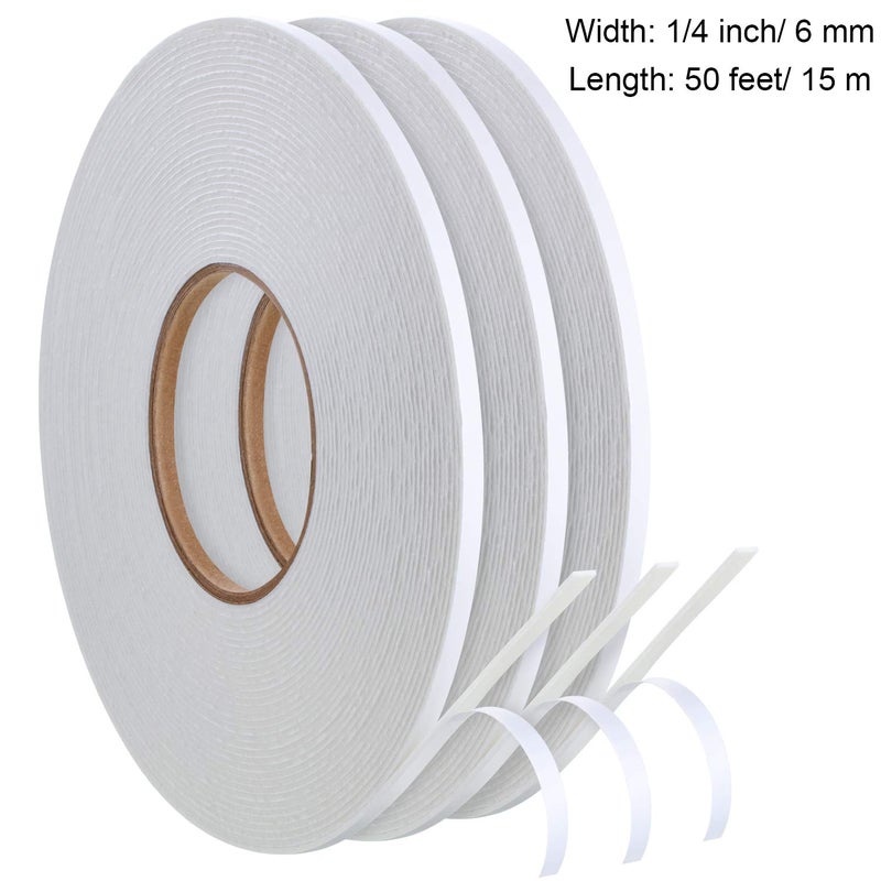 cheekyglo 3 Rolls Double Sided Foam Tape PE Roll Foam Tape Double Faced Sponge Adhesive Mounting Tape (White, 1/4 Inch by 50 Feet) White 1/4 Inch by 50 Feet - Image 3