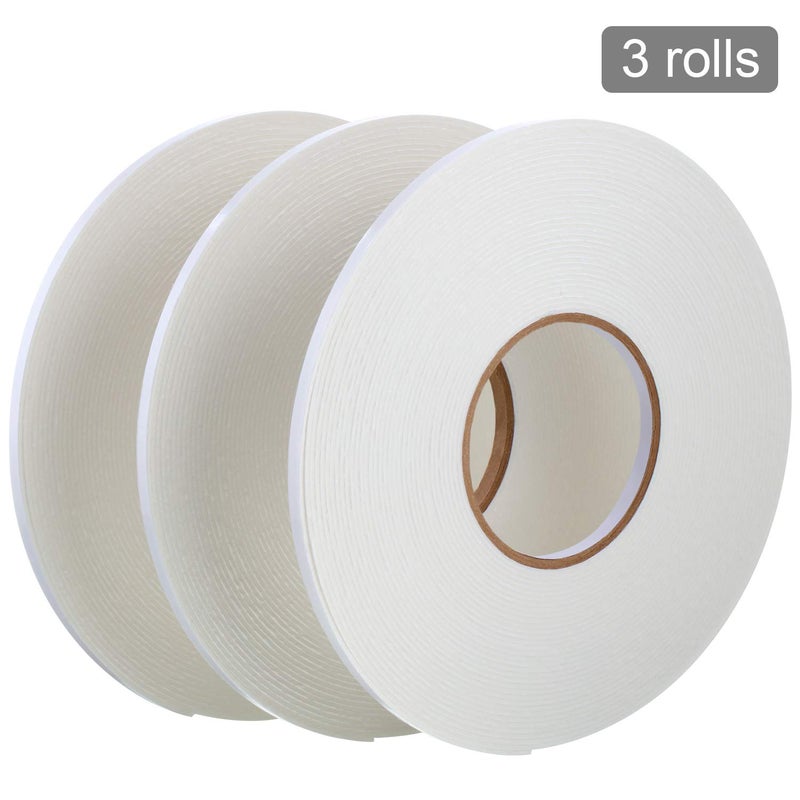 cheekyglo 3 Rolls Double Sided Foam Tape PE Roll Foam Tape Double Faced Sponge Adhesive Mounting Tape (White, 1/4 Inch by 50 Feet) White 1/4 Inch by 50 Feet - Image 5