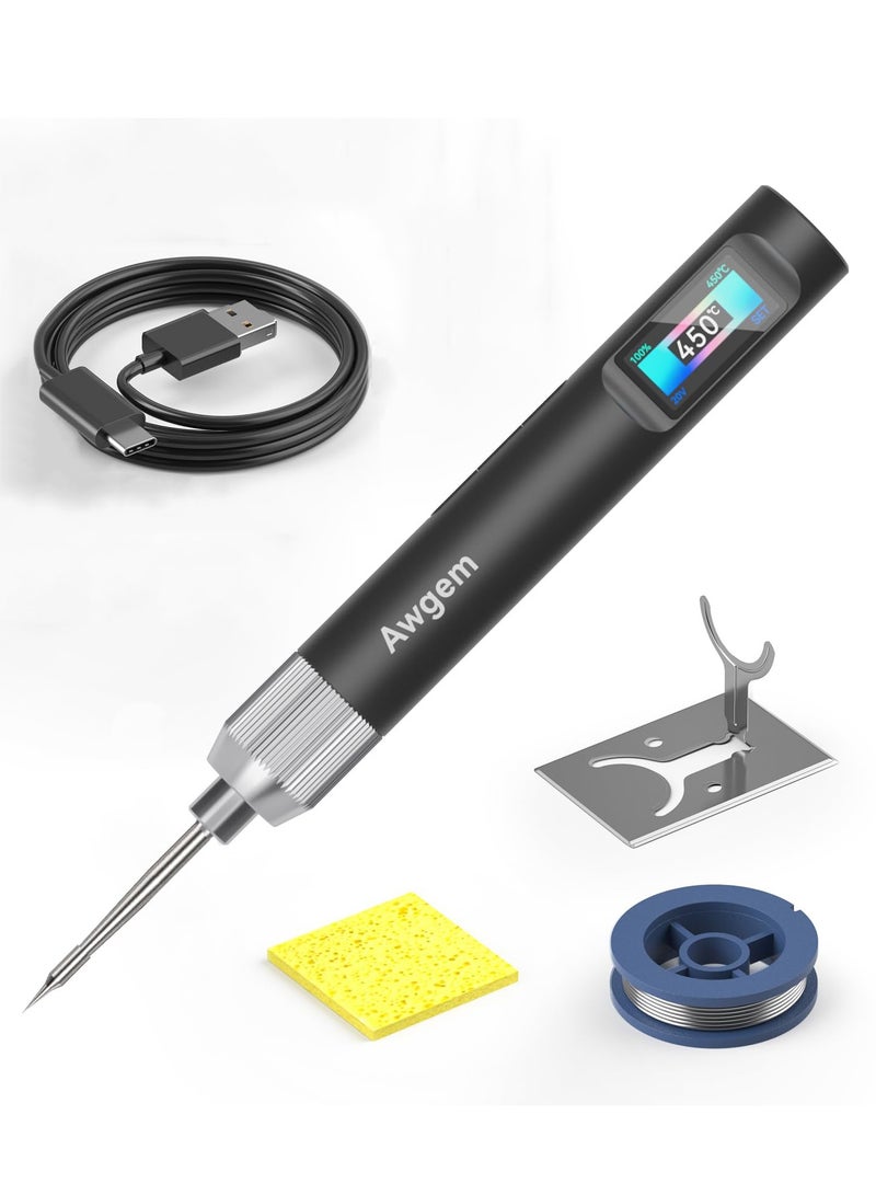 Zikra Soldering Iron Soldering Tool Hd Color Display Temperature Control Accurate 392¬∞F-842¬∞F Smart Mini Portable Soldering Iron Usb Soldering Iron Fast Heating With 2 charging cords. - Image 1