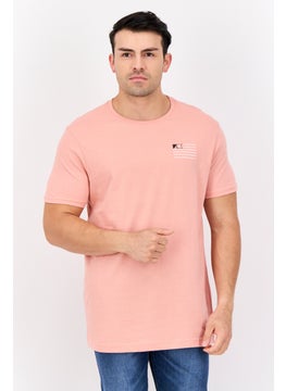 Men Crew Neck Short Sleeve Brand Logo T-Shirt, Pink