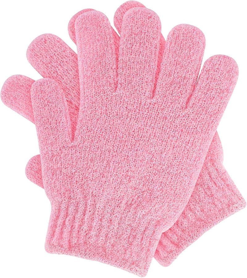 Sibba 2Pcs Exfoliating Wash Gloves Dual Texture Bath Gloves for Shower Body Scrub Exfoliating Mitt Dead Skin Remover Exfoliator Mitten Natural Body Loofah Washcloth (2pcs Pink)