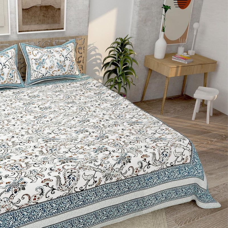 EasyGoods 240 TC Pure Cotton Bedsheet for Double Bed King Queen Size Bed Jaipur Rajasthani Design with 2 Pillow Covers Extra Soft Wrinkle Free 90 x 103 inches Sea Green Monarch06 - Image 2