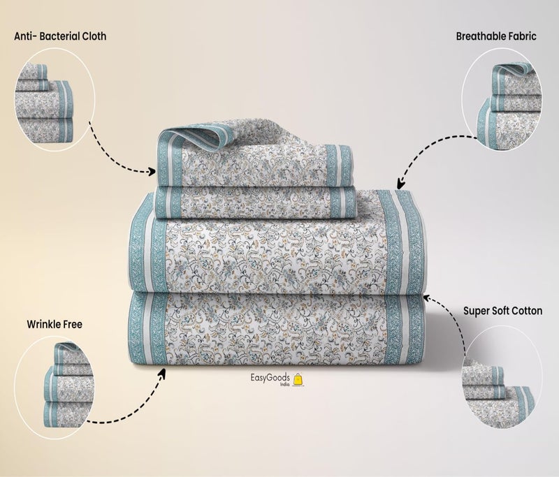 EasyGoods 240 TC Pure Cotton Bedsheet for Double Bed King Queen Size Bed Jaipur Rajasthani Design with 2 Pillow Covers Extra Soft Wrinkle Free 90 x 103 inches Sea Green Monarch06 - Image 5