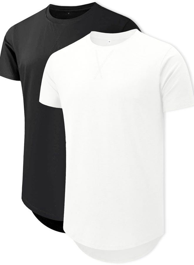 Comdecevis Men's 2-Pack Cotton Hipster Longline Crewneck T-Shirt Stylish and Comfortable, Black+white, XL - Image 1