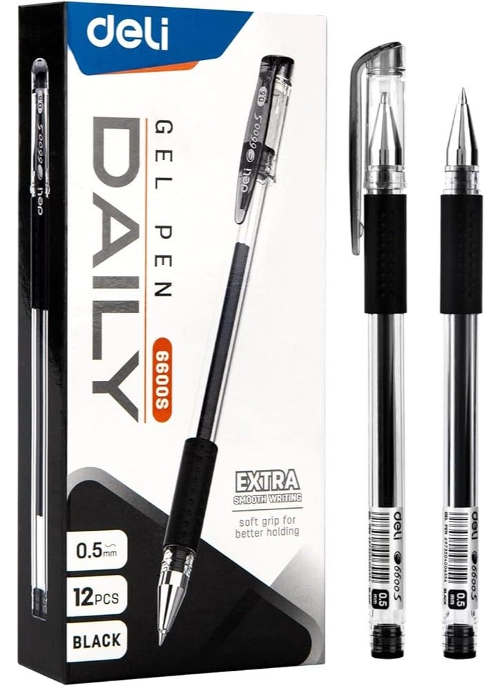 ديلي قلم جل ديلي ديلي أسود بقبضة ناعمة 0.5 ملم 12 قطعة E6600 - Image 2