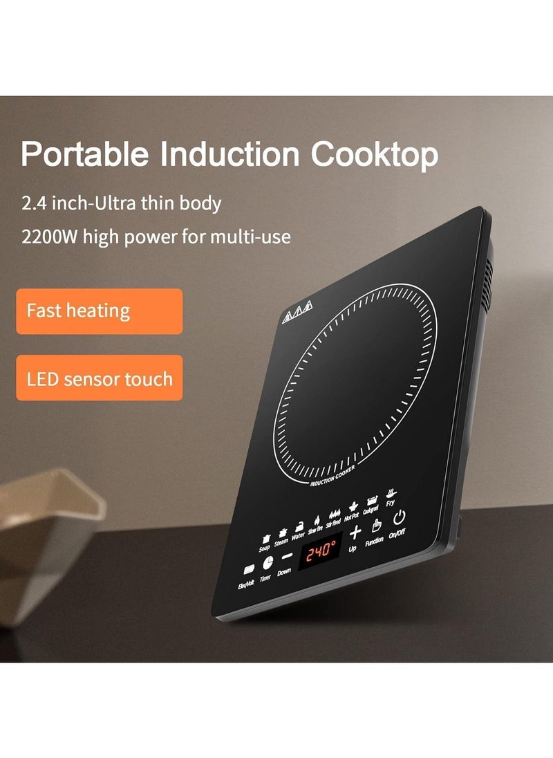 VRCOW Portable Induction Cooktop, Countertop Burner with Multi-Function, 2200w Electric Stove with Easy Clean Glass, 8 Modes Sensor Touch Cooker  - Image 4