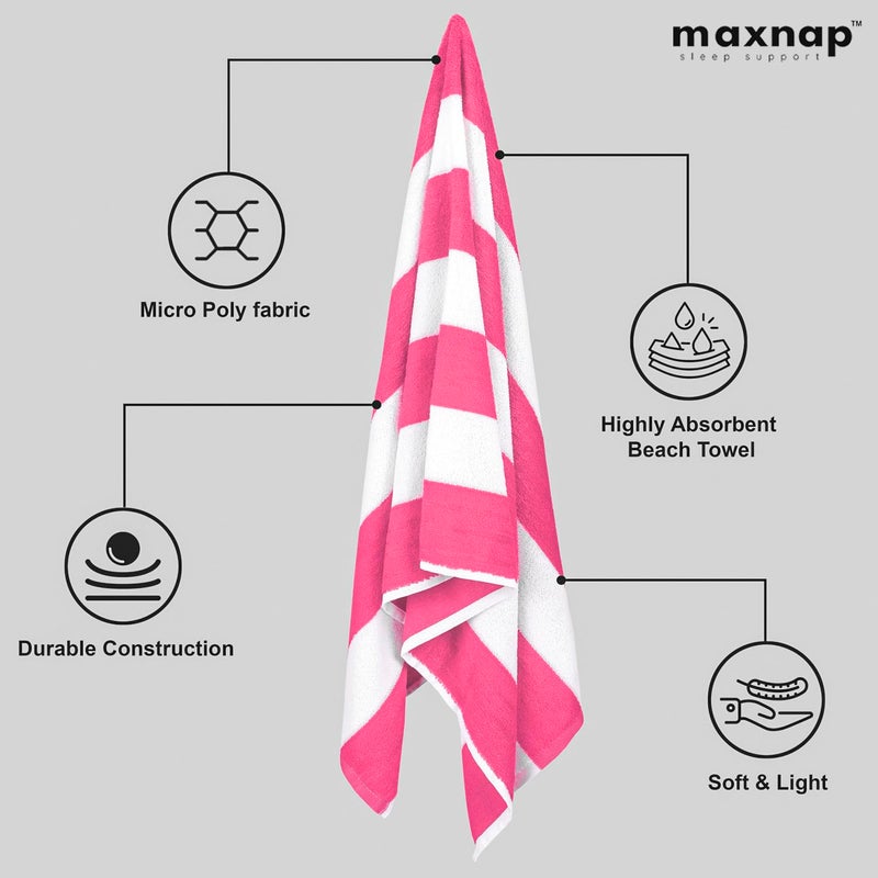 MAXNAP SunStripe - Premium Cabana Striped Towel Set – 100% Cotton, Soft & Quick-Dry, Pool Towels for Adults – Set of 2, 67 x 137 cm, Pink Colour - Image 4