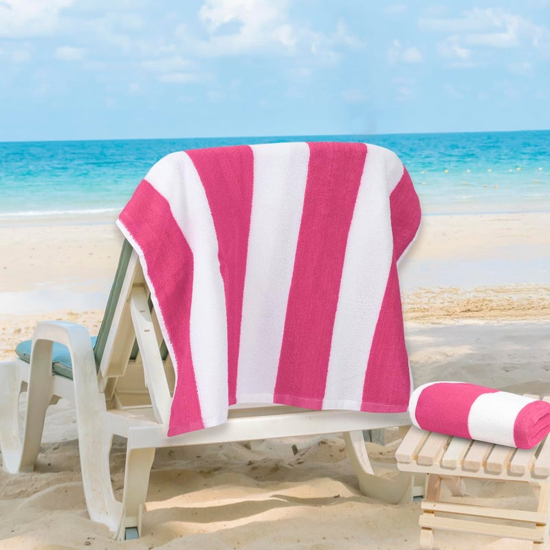 MAXNAP SunStripe - Premium Cabana Striped Towel Set – 100% Cotton, Soft & Quick-Dry, Pool Towels for Adults – Set of 2, 67 x 137 cm, Pink Colour - Image 1