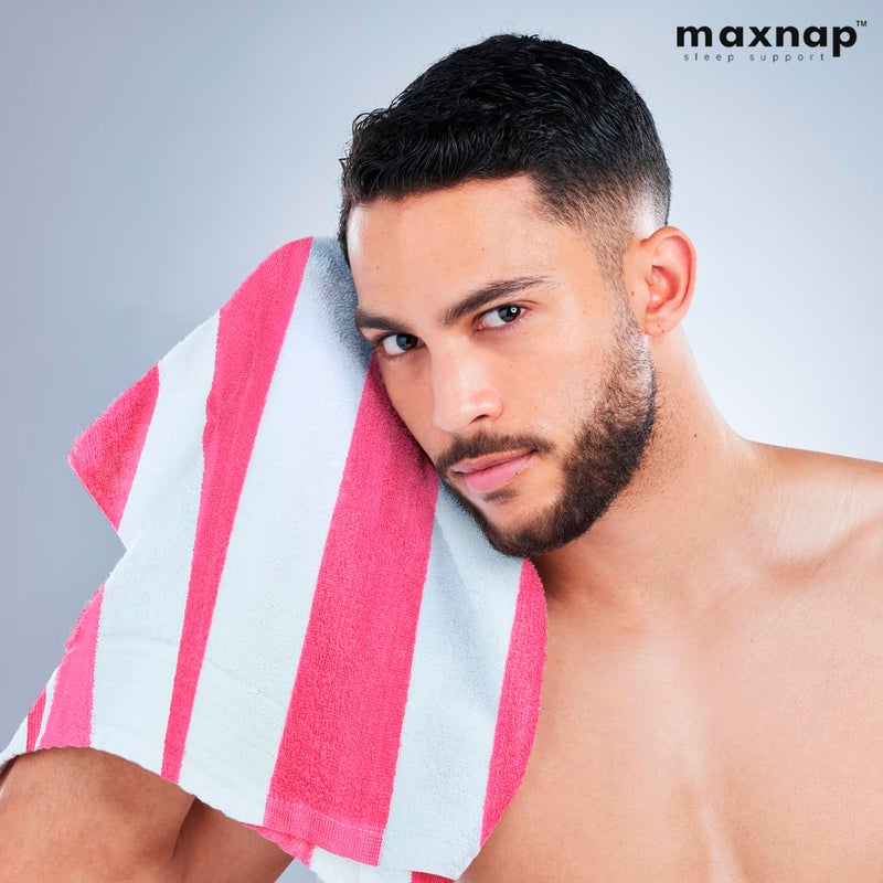 MAXNAP SunStripe - Premium Cabana Striped Towel Set – 100% Cotton, Soft & Quick-Dry, Pool Towels for Adults – Set of 2, 67 x 137 cm, Pink Colour - Image 5