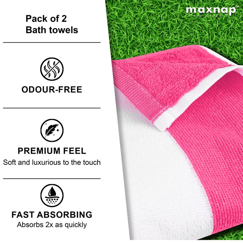 MAXNAP SunStripe - Premium Cabana Striped Towel Set – 100% Cotton, Soft & Quick-Dry, Pool Towels for Adults – Set of 2, 67 x 137 cm, Pink Colour - Image 3