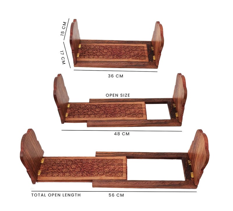 CRAFTCASTLE Classic Carving Sheesham Wood Book Shelf for Home Decor and Office Magazine Sliding Holder (Brown, Standard) - Image 2