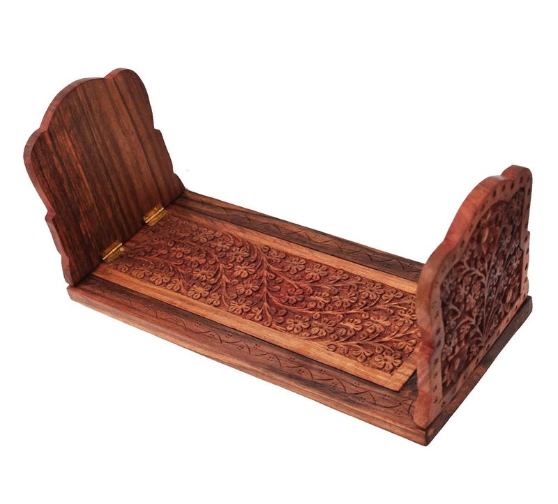 CRAFTCASTLE Classic Carving Sheesham Wood Book Shelf for Home Decor and Office Magazine Sliding Holder (Brown, Standard) - Image 3