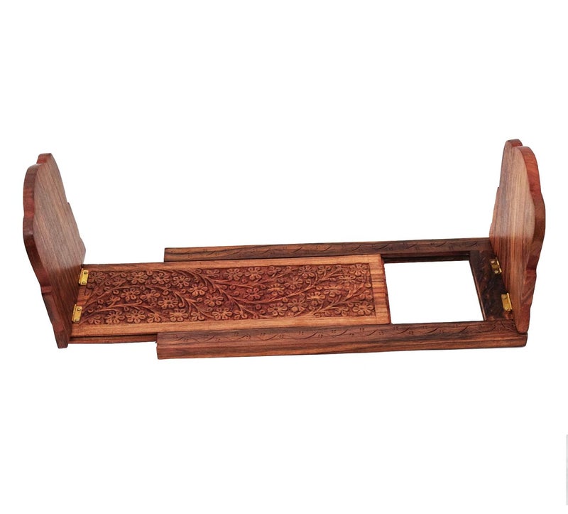 CRAFTCASTLE Classic Carving Sheesham Wood Book Shelf for Home Decor and Office Magazine Sliding Holder (Brown, Standard) - Image 4