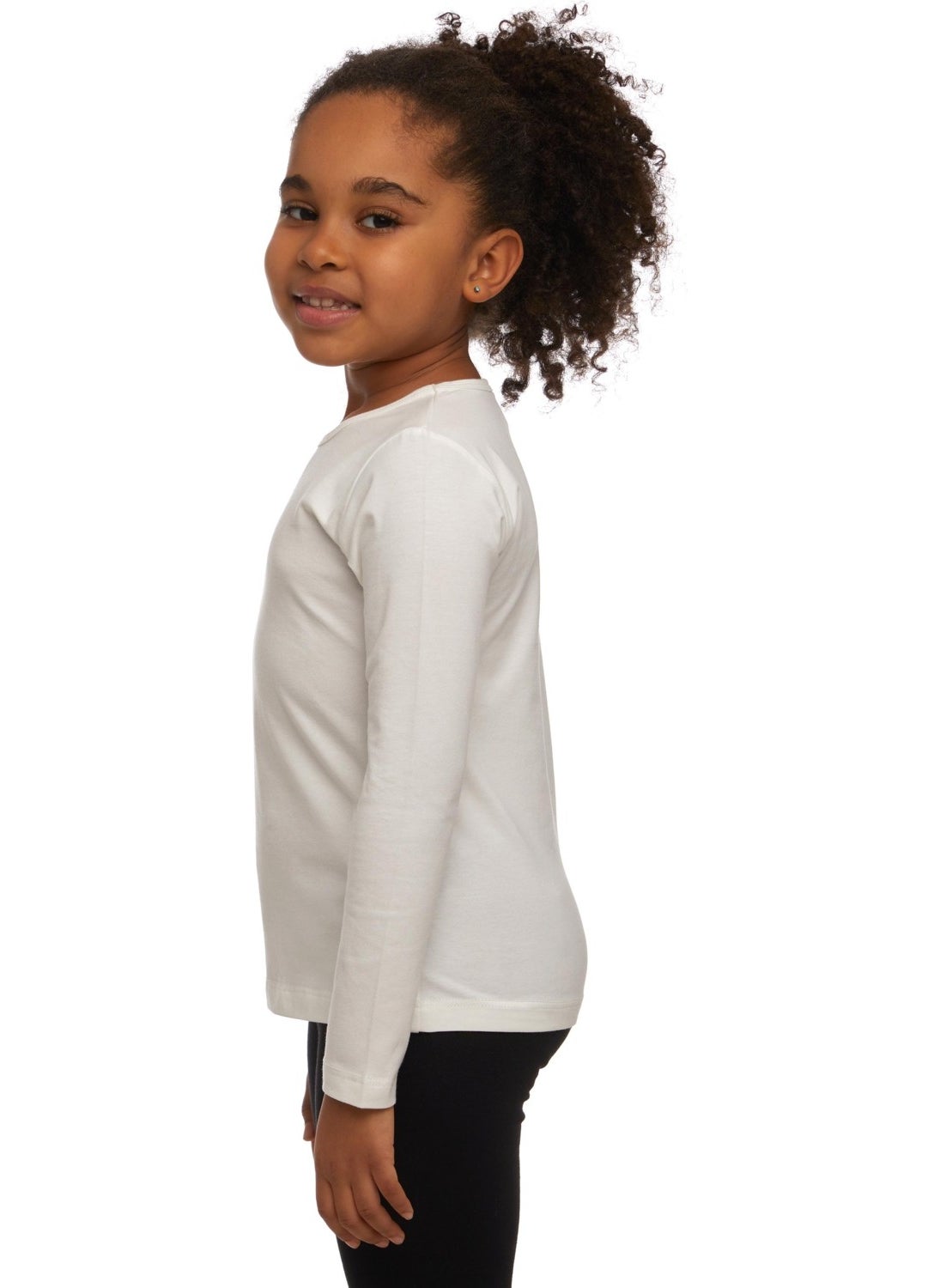 Lovetti - Ecru Basic Seasonal Lycra Long Sleeve Girls T-Shirt - Image 1