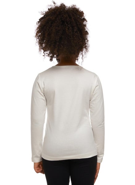 Lovetti Ecru Basic Seasonal Lycra Long Sleeve Girls T-Shirt  - Image 4